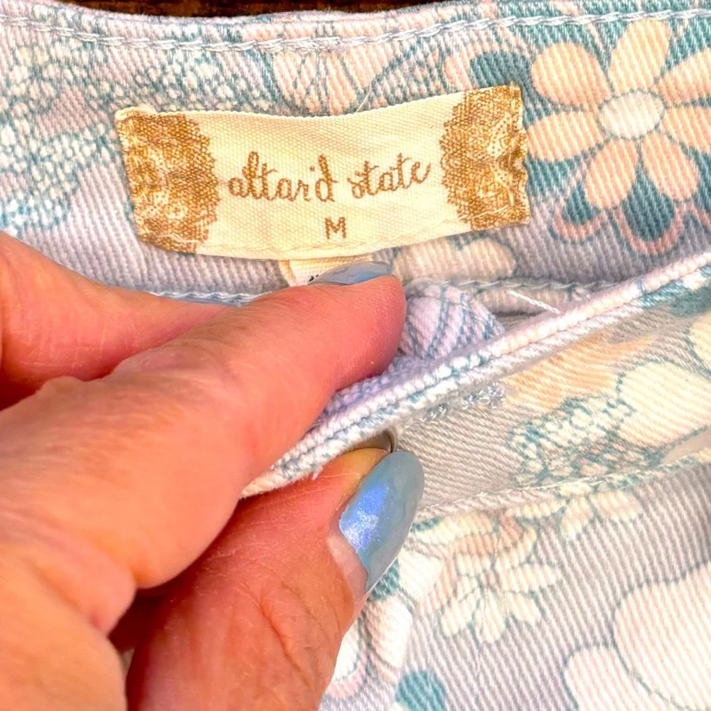 Altar’d State Light Blue & Light Pink Floral Cut Off Denim Jean Shorts